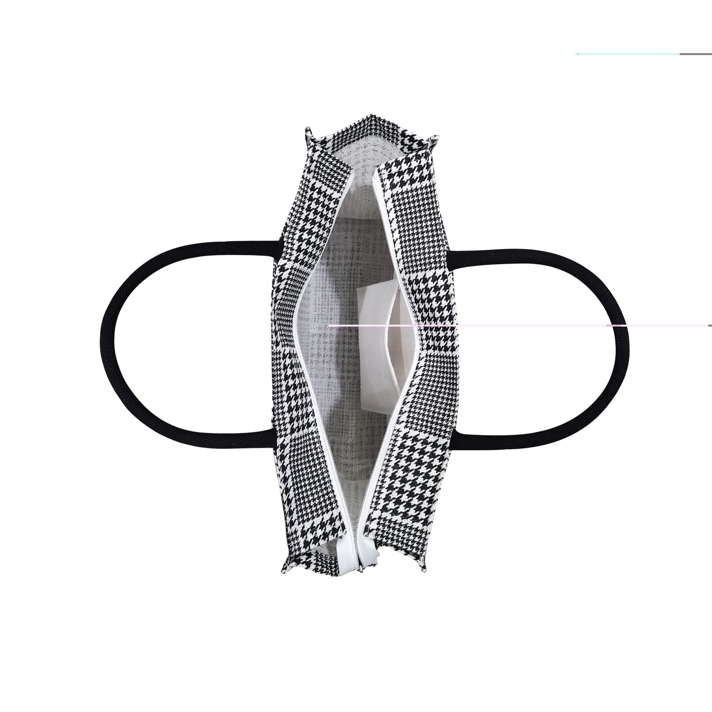 GEOMETRIC HOUNDSTOOTH STRIPESWITH ZIPPER AND OPEN POCKET INSIDE
