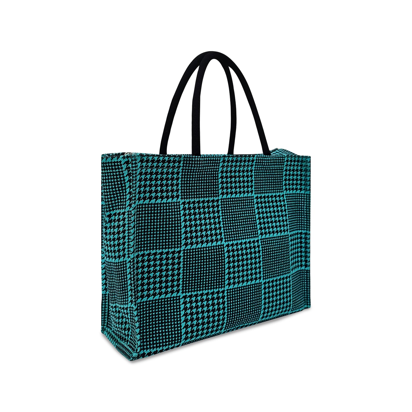 GEOMETRIC HOUNDSTOOTH STRIPESWITH ZIPPER AND OPEN POCKET INSIDE