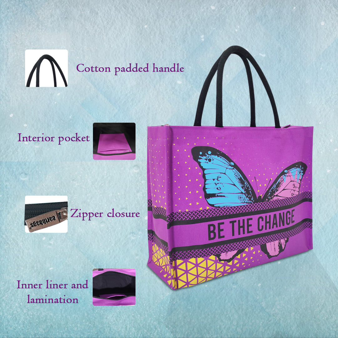 EMPOWER & EVOLVE: BE THE CHANGE BUTTERFLY TOTE WITH ZIPPER