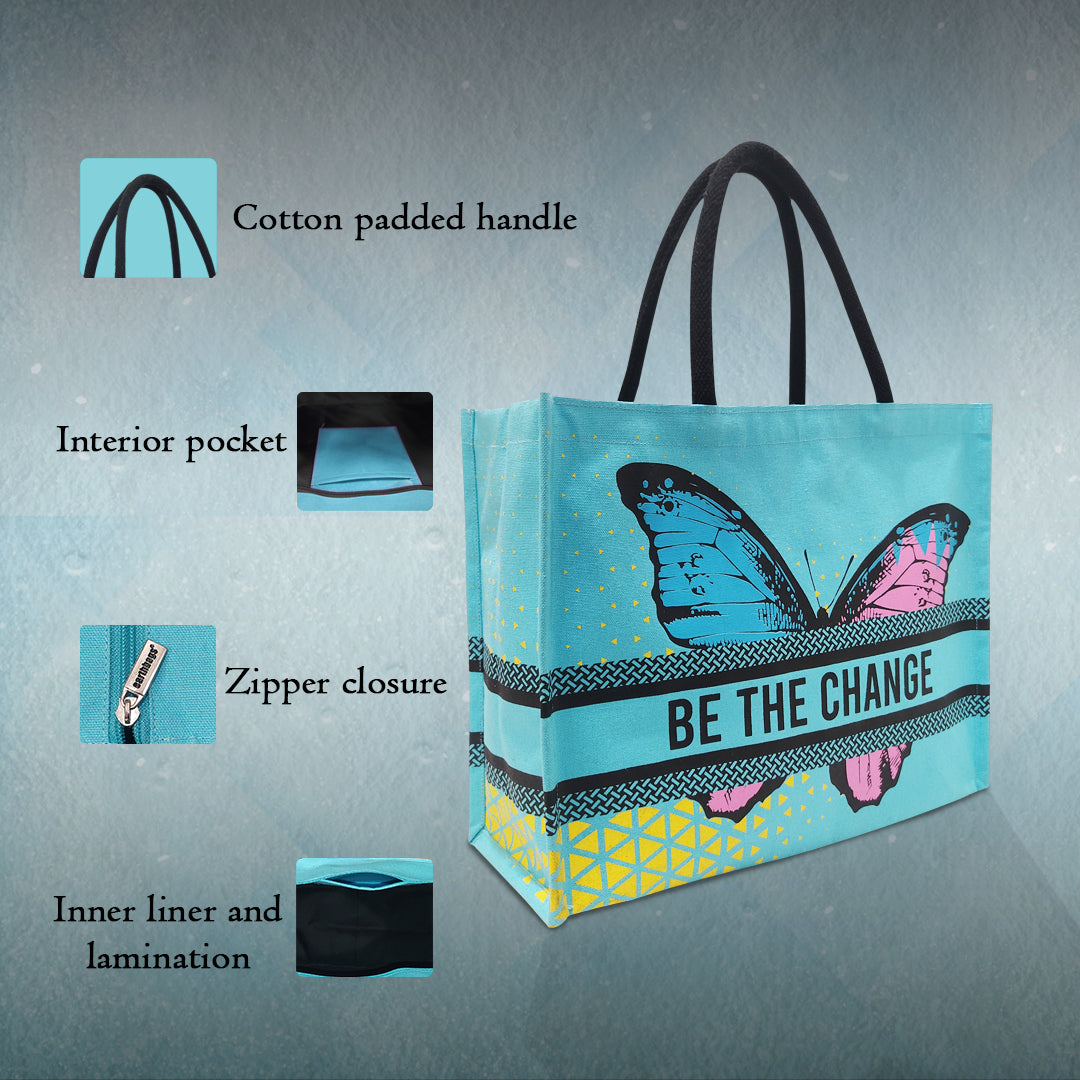 EMPOWER & EVOLVE: BE THE CHANGE BUTTERFLY TOTE WITH ZIPPER