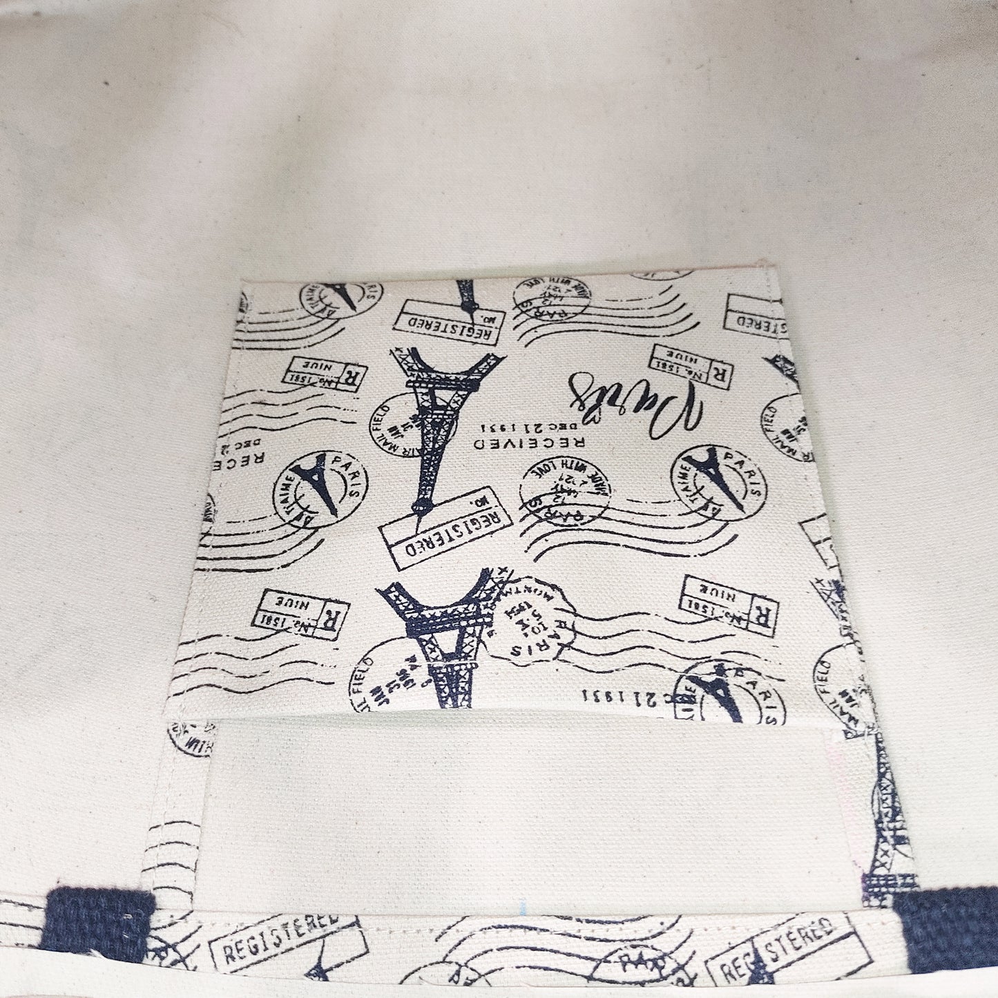 VINTAGE PARIS PRINT CANVAS BAG WITH ZIPPER