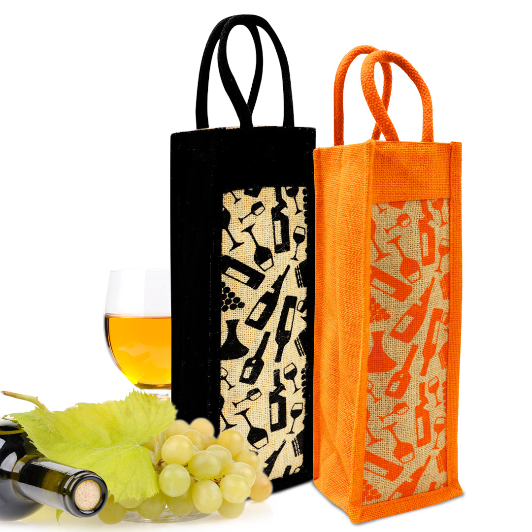 EARTHBAGS PRINTED BOTTLE BAG IN BLACK AND ORANGE – PACK OF 2