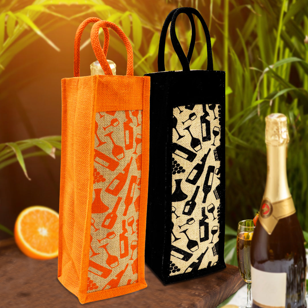 EARTHBAGS PRINTED BOTTLE BAG IN BLACK AND ORANGE – PACK OF 2