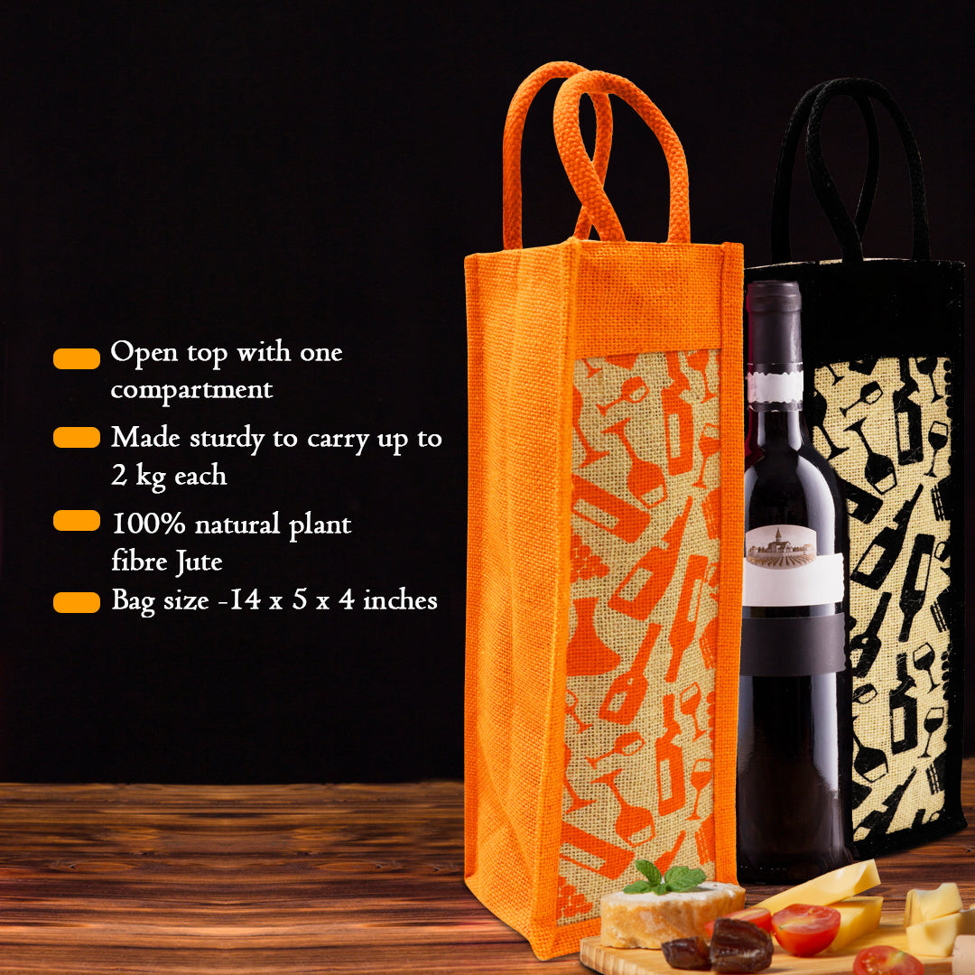 EARTHBAGS PRINTED BOTTLE BAG IN BLACK AND ORANGE – PACK OF 2