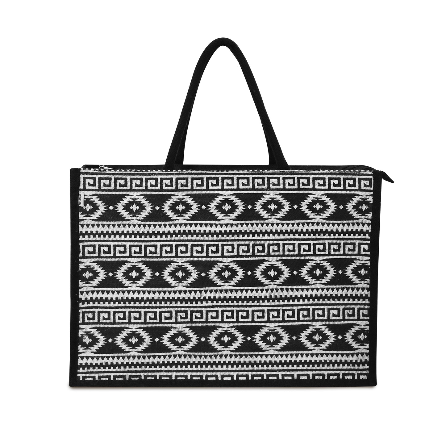 EARTHBAGS PRINTED JUTE SHOPPER WITH ZIPPER