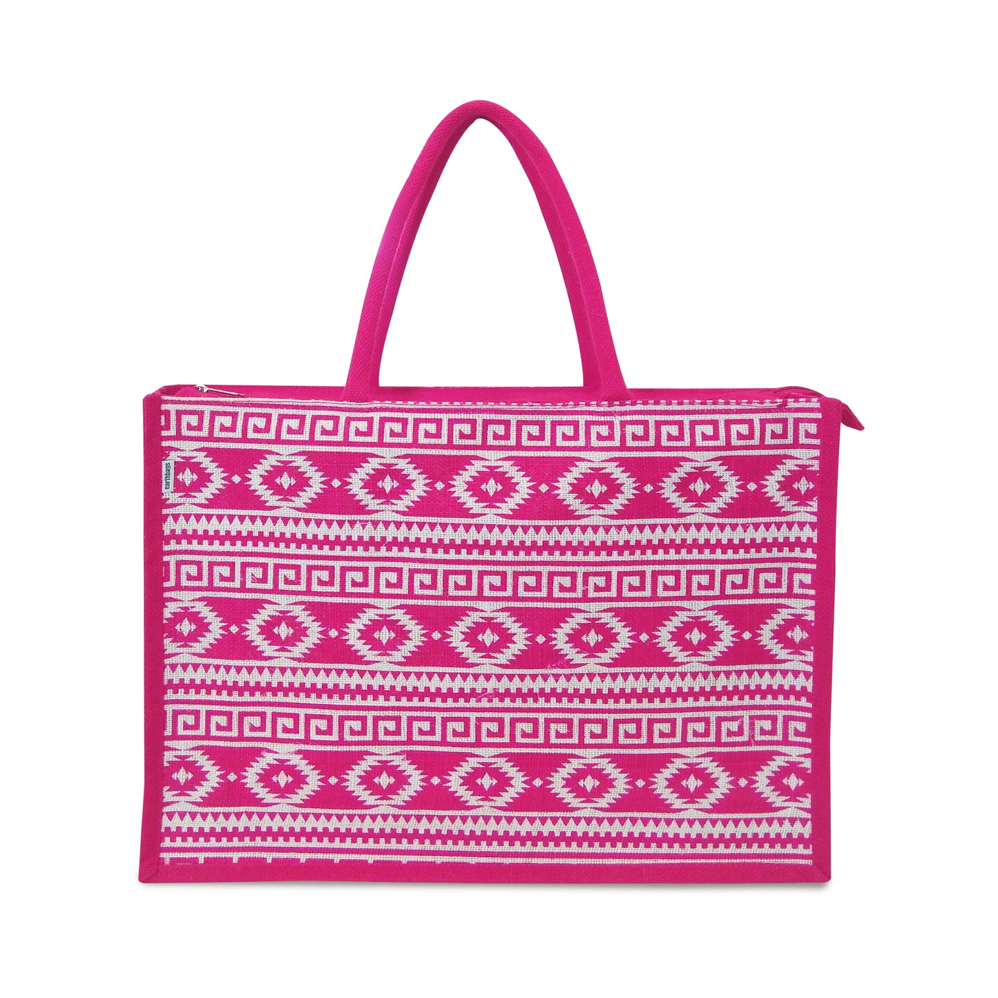 EARTHBAGS PRINTED JUTE SHOPPER WITH ZIPPER