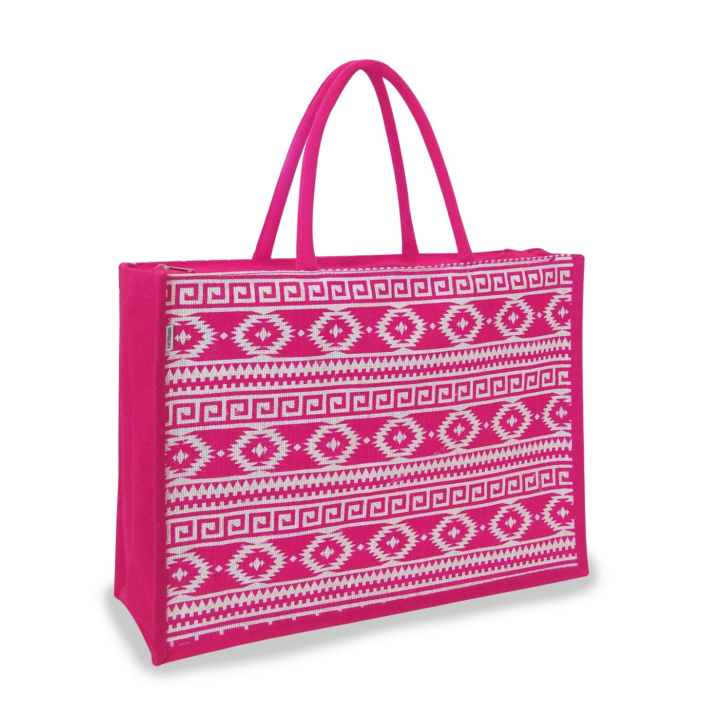 EARTHBAGS PRINTED JUTE SHOPPER WITH ZIPPER