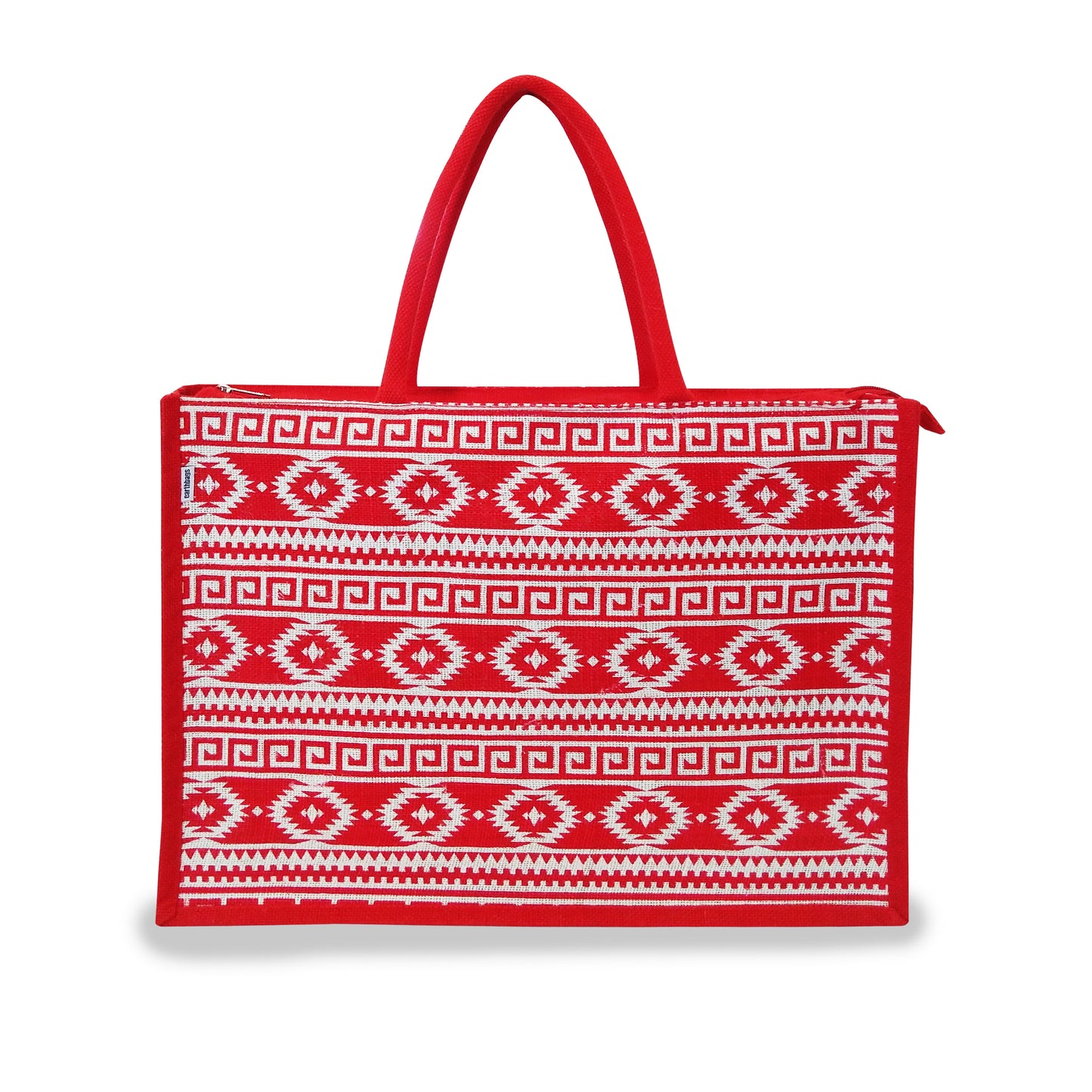 EARTHBAGS PRINTED JUTE SHOPPER WITH ZIPPER