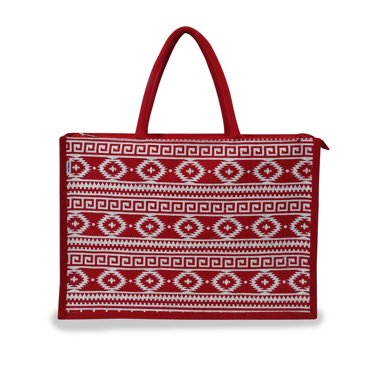 EARTHBAGS PRINTED JUTE SHOPPER WITH ZIPPER