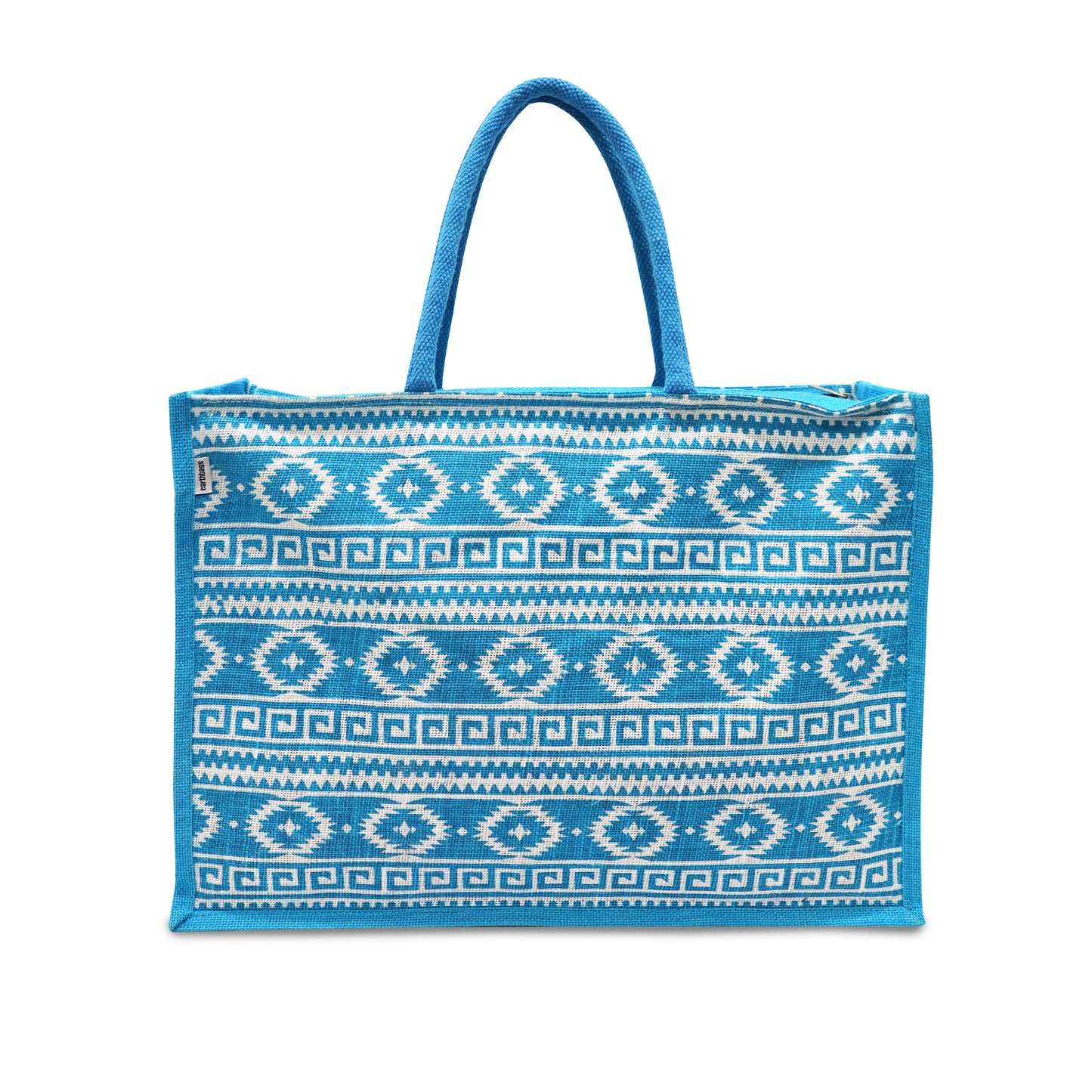 EARTHBAGS PRINTED JUTE SHOPPER WITH ZIPPER
