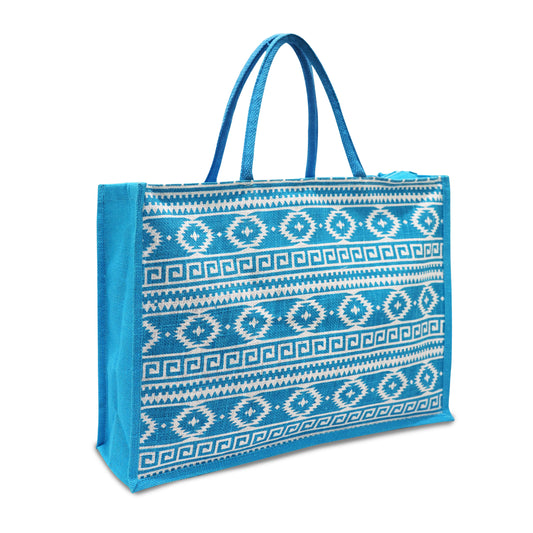 EARTHBAGS PRINTED JUTE SHOPPER WITH ZIPPER
