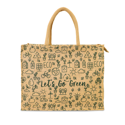 LETS GO GREEN JUTE BAG WITH ZIPPER