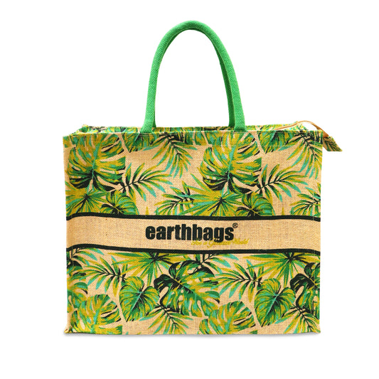 TROPICAL ELEGANCE- PALM LEAVES JUTE BAG WITH ZIPPER