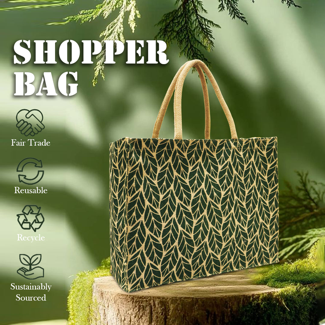 LEAVES STYLE: VERDANT JUTE BAG WITH ZIPPER
