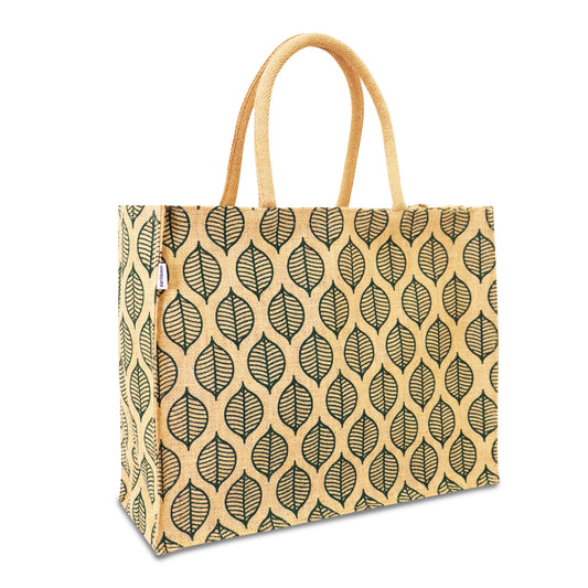 LEAVES STYLE: VERDANT JUTE BAG WITH ZIPPER