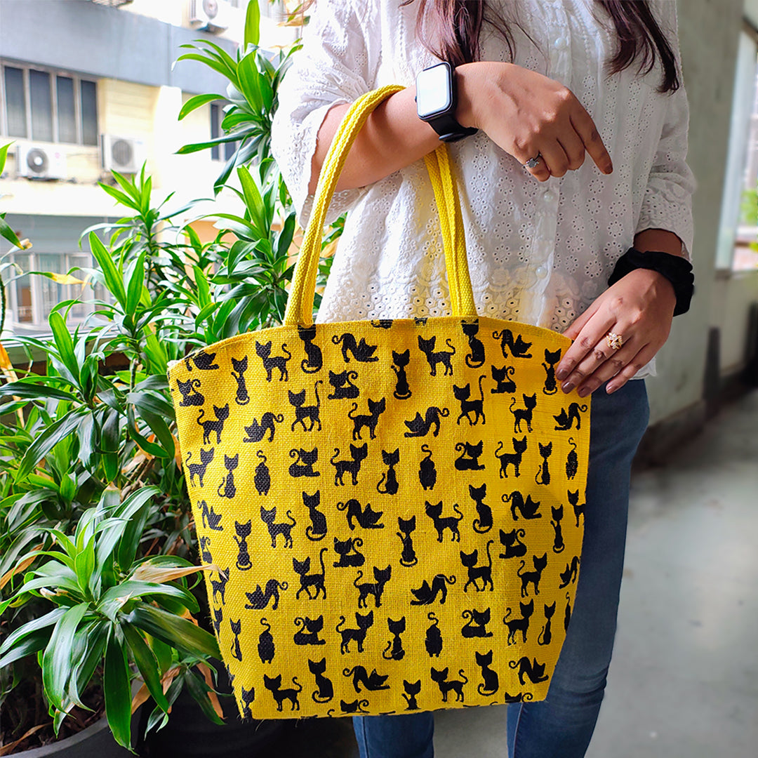 ADORABLE CAT DESIGNS JUTE BAG