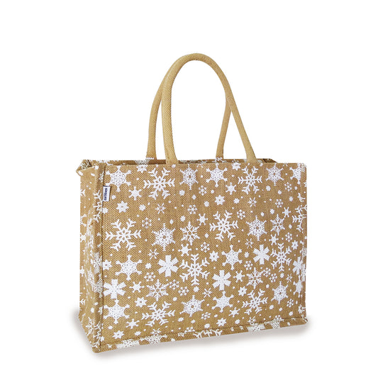 SNOWFLAKES PRINTED JUTE SHOPPING BAG