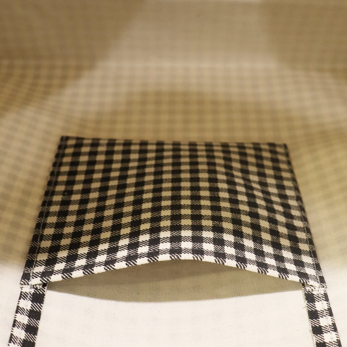 Black & White Gingham Cotton Canvas Shopper Bag with Padded Handles & Tassel