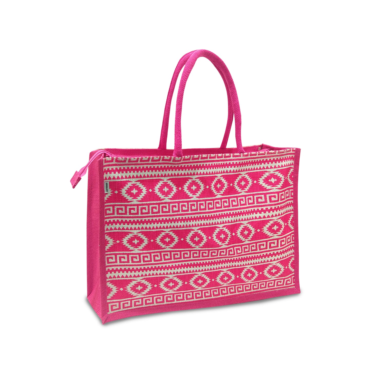 EARTHBAGS PRINTED JUTE SHOPPER WITH ZIPPER