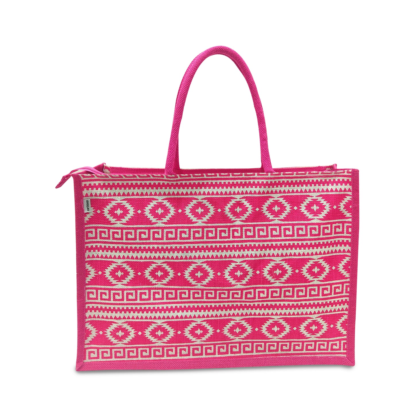 EARTHBAGS PRINTED JUTE SHOPPER WITH ZIPPER