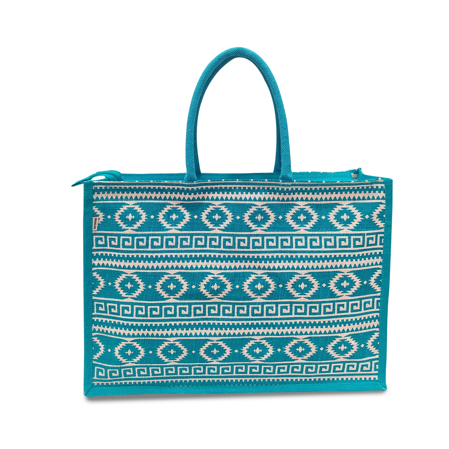 EARTHBAGS PRINTED JUTE SHOPPER WITH ZIPPER