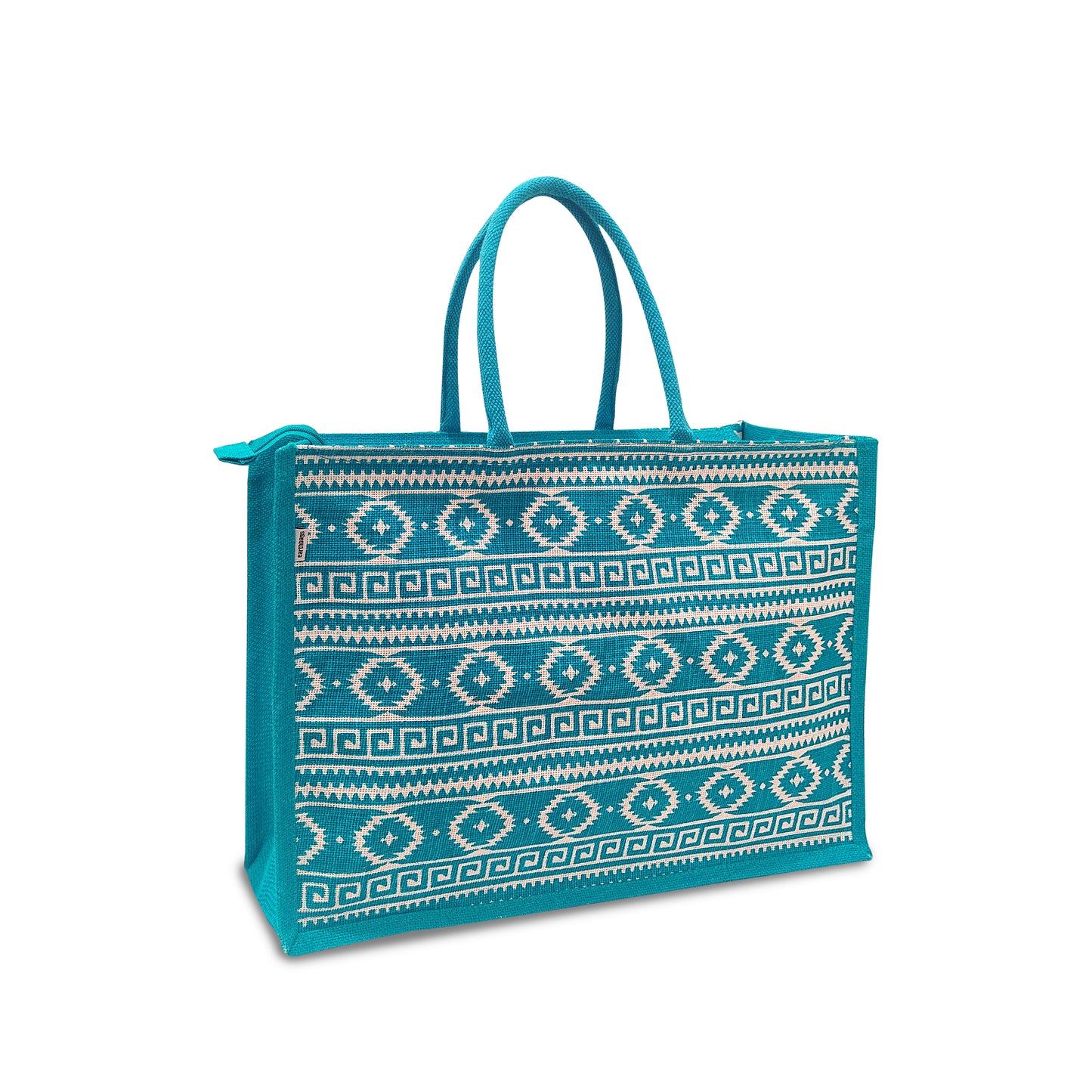 EARTHBAGS PRINTED JUTE SHOPPER WITH ZIPPER
