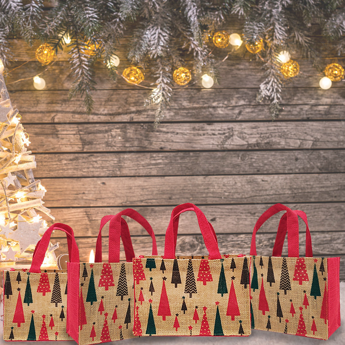 EARTHBAGS CHRISTMAS CUTE JUTE GIFT BAGS - PACK OF 4