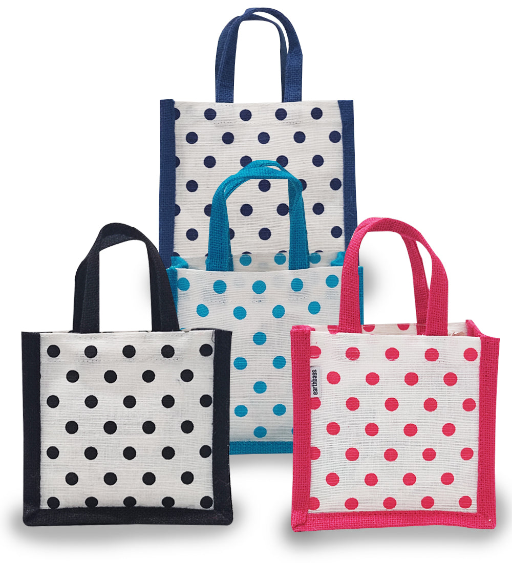 EARTHBAGS POLKA DOT CUTE JUTE GIFT BAG - PACK OF 4