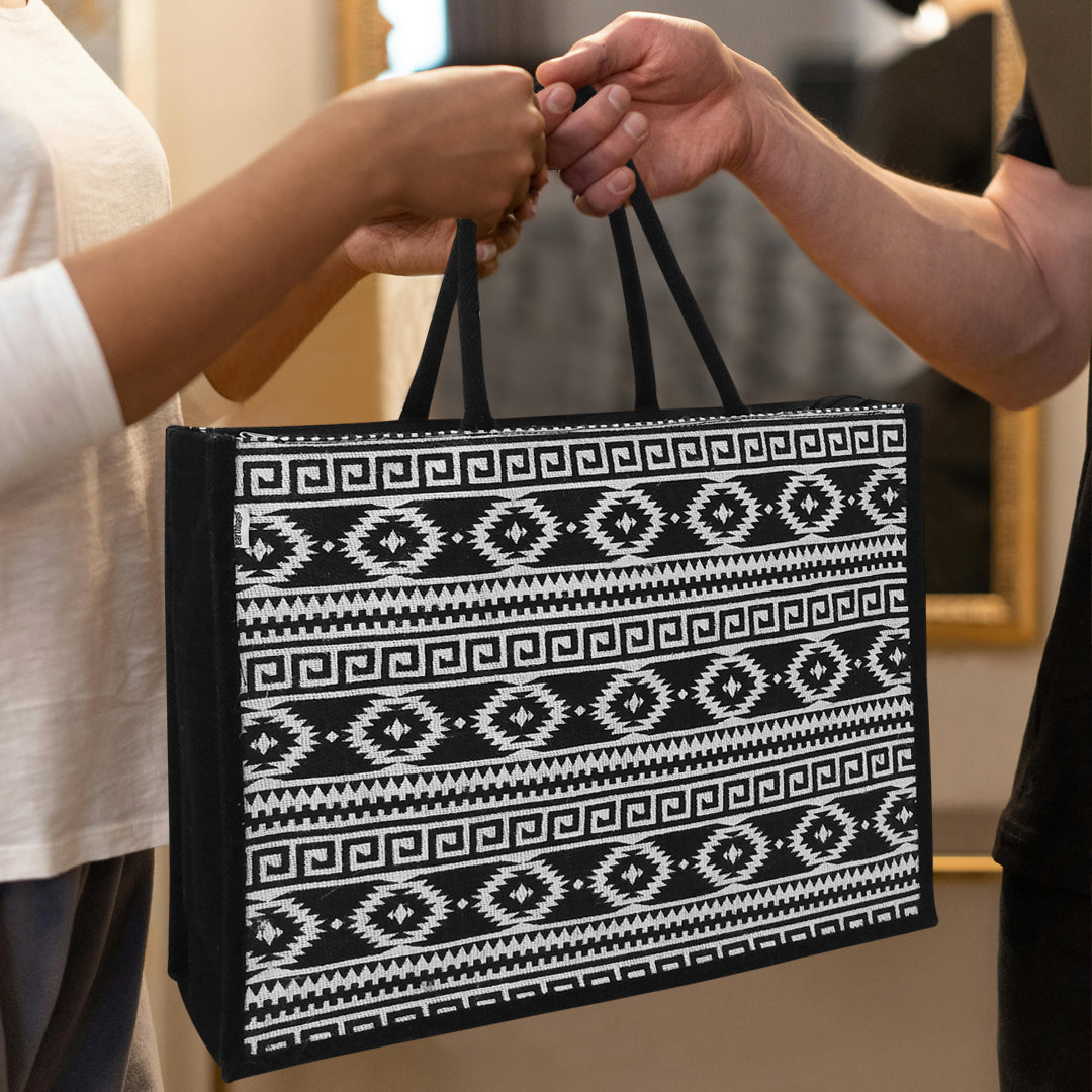 EARTHBAGS PRINTED JUTE SHOPPER WITH ZIPPER
