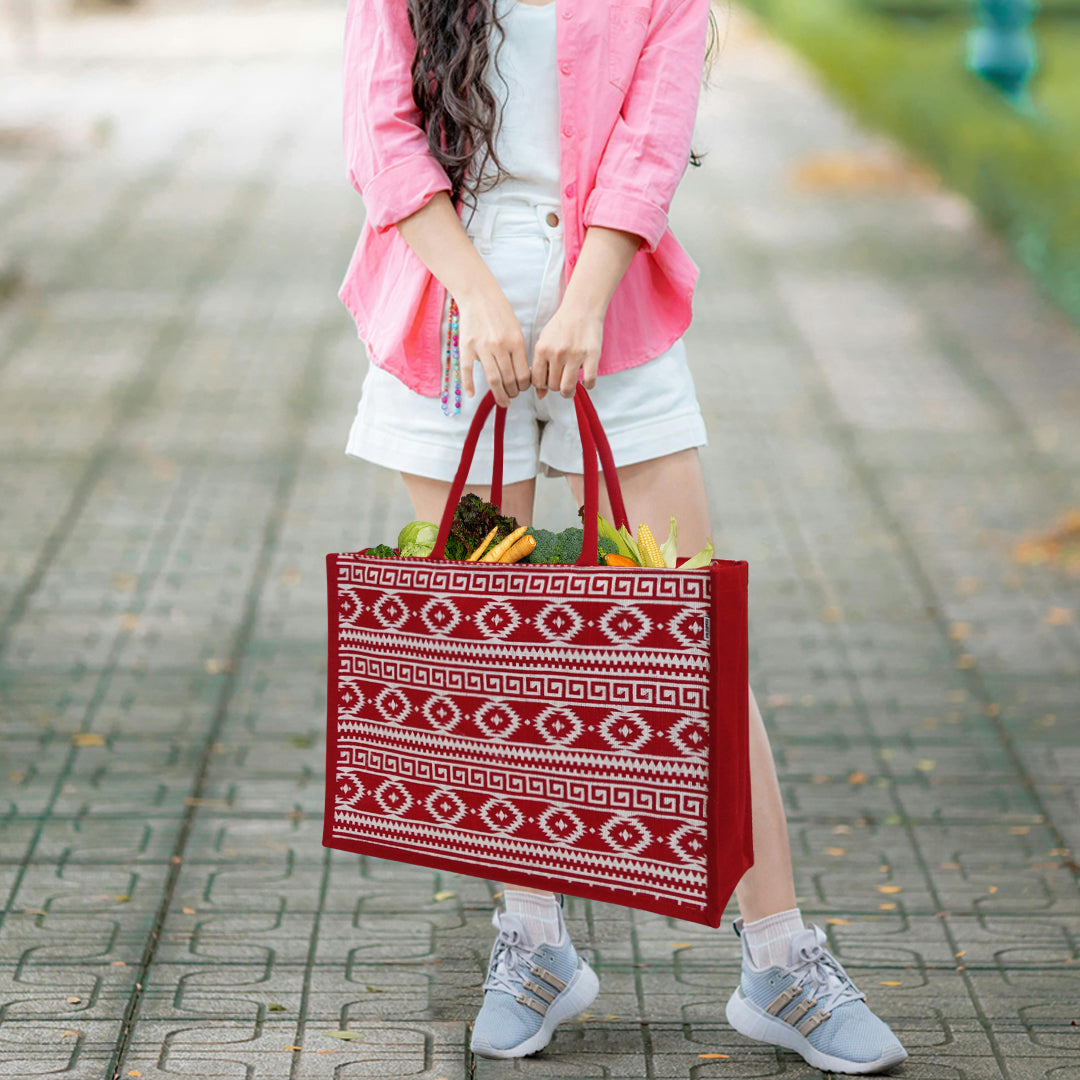 EARTHBAGS PRINTED JUTE SHOPPER WITH ZIPPER