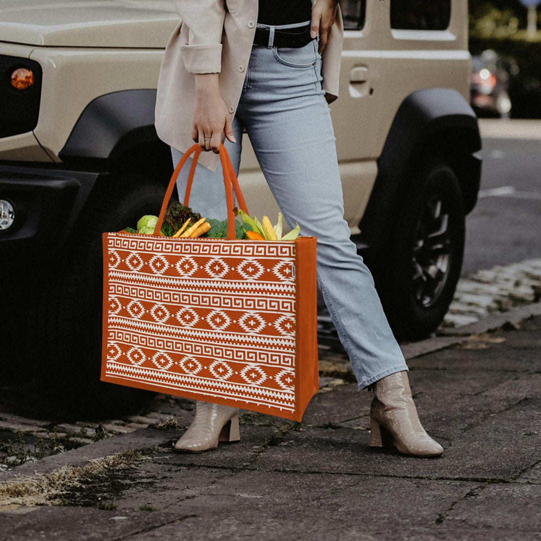 EARTHBAGS PRINTED JUTE SHOPPER WITH ZIPPER