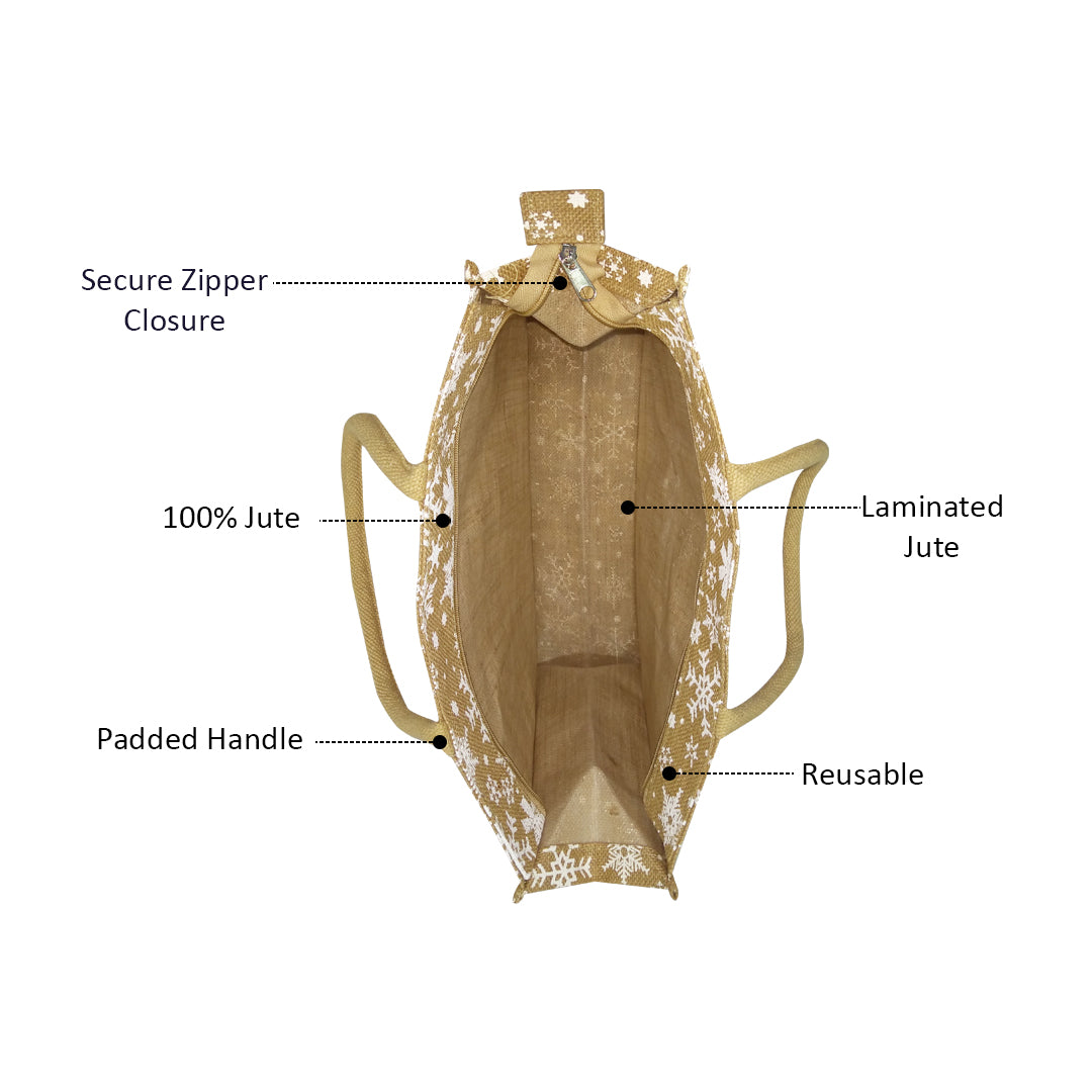 SNOWFLAKES PRINTED JUTE SHOPPING BAG