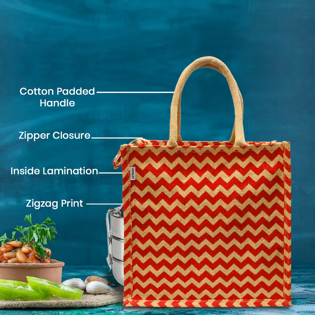 EARTHBAGS PRINTED JUTE LUNCH BAG WITH ZIPPER