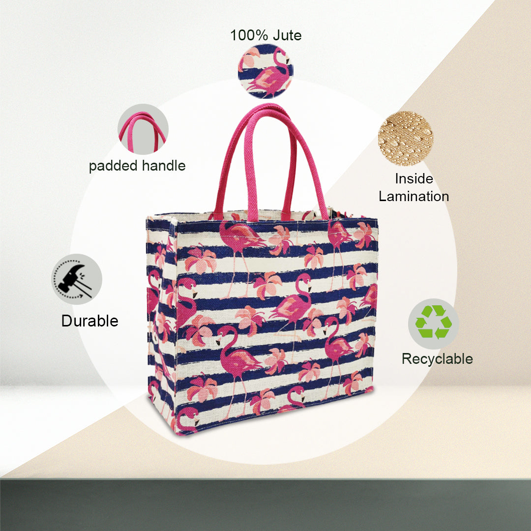 TROPICAL FLAMINGO JUTE BAG