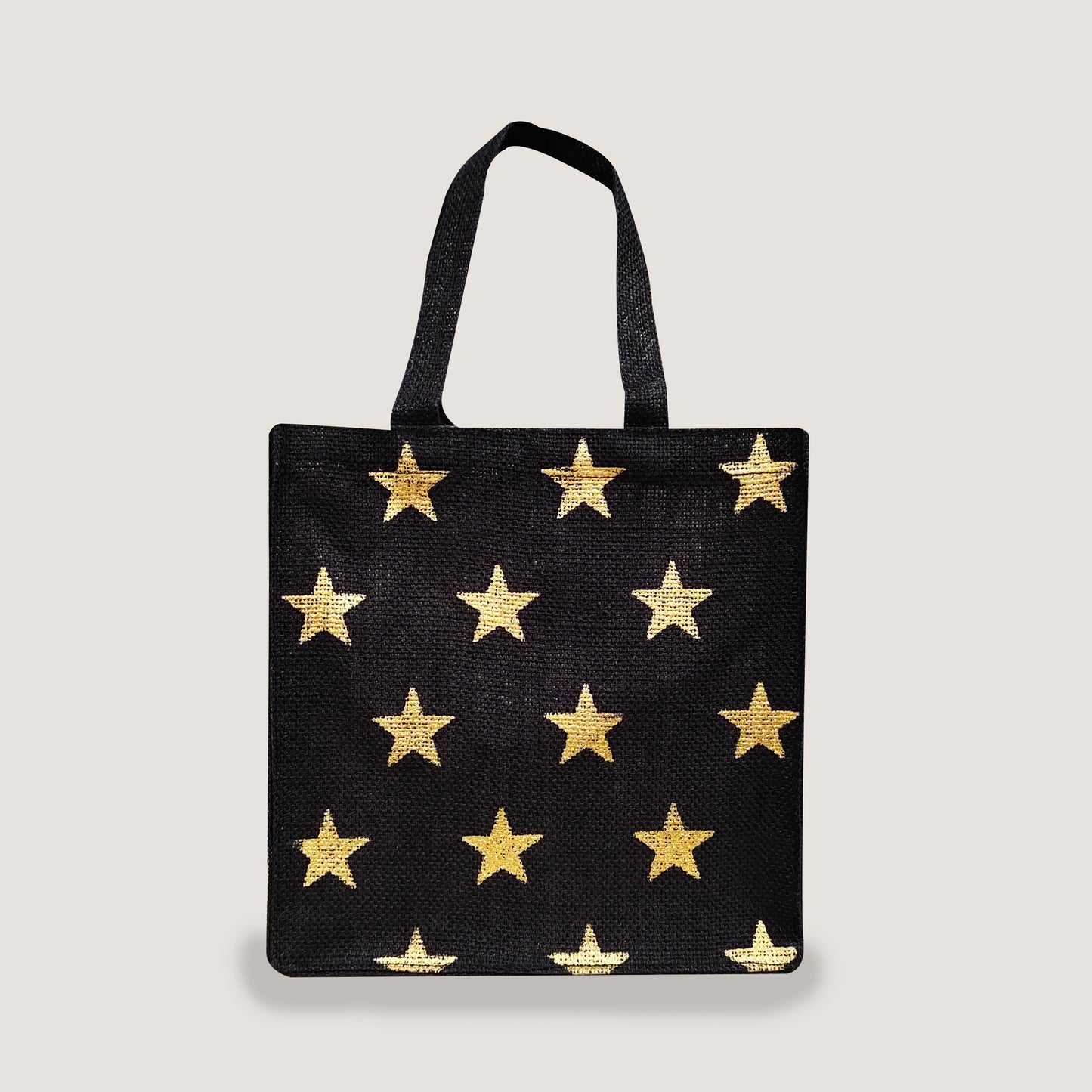 EARTHBAGS GOLD STAR JUTE GIFT BAG (PACK OF 2) - BLACK