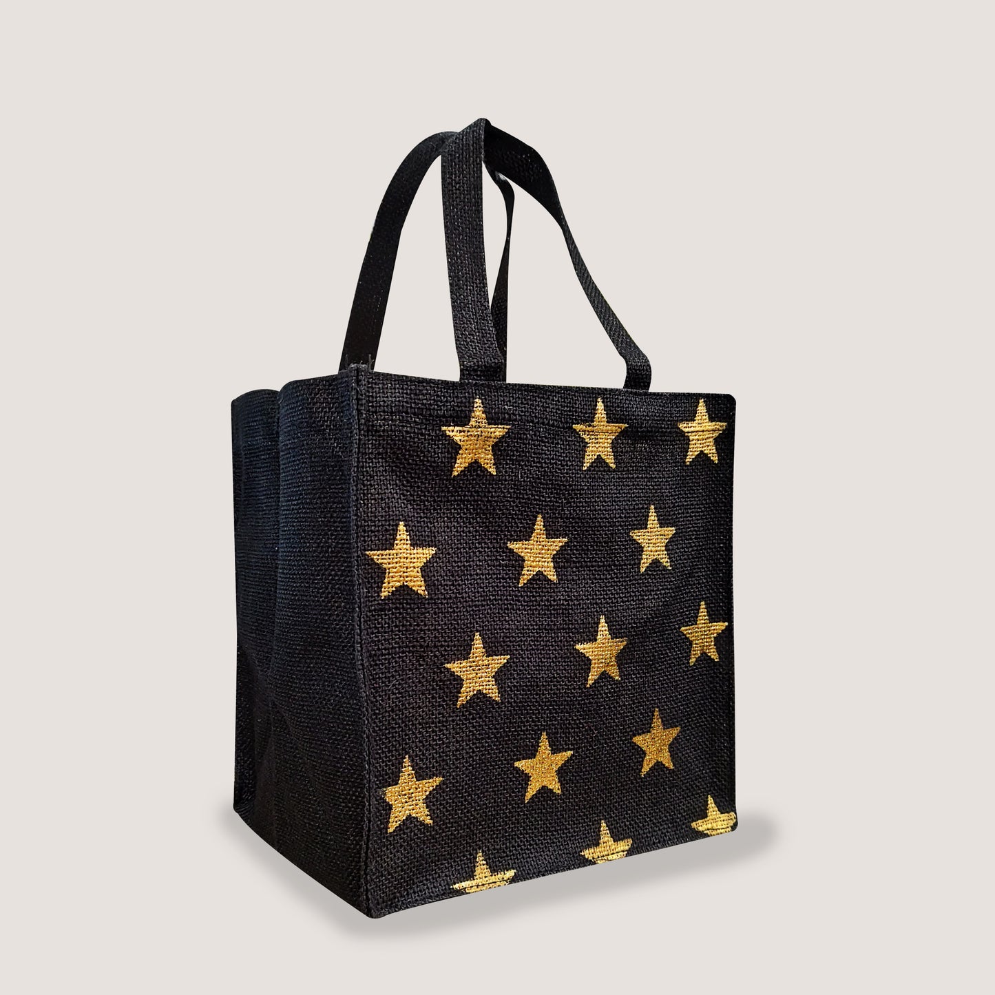 EARTHBAGS GOLD STAR JUTE GIFT BAG (PACK OF 2) - BLACK