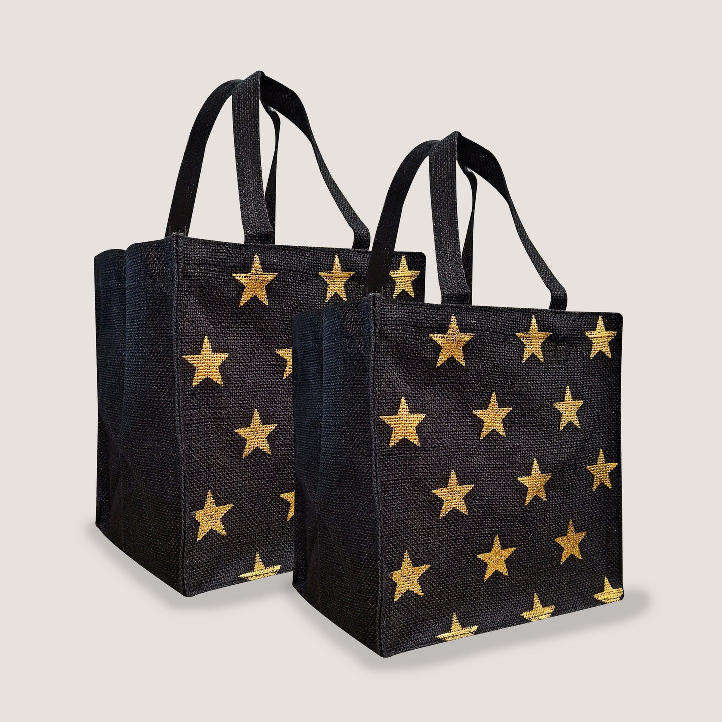 EARTHBAGS GOLD STAR JUTE GIFT BAG (PACK OF 2) - BLACK