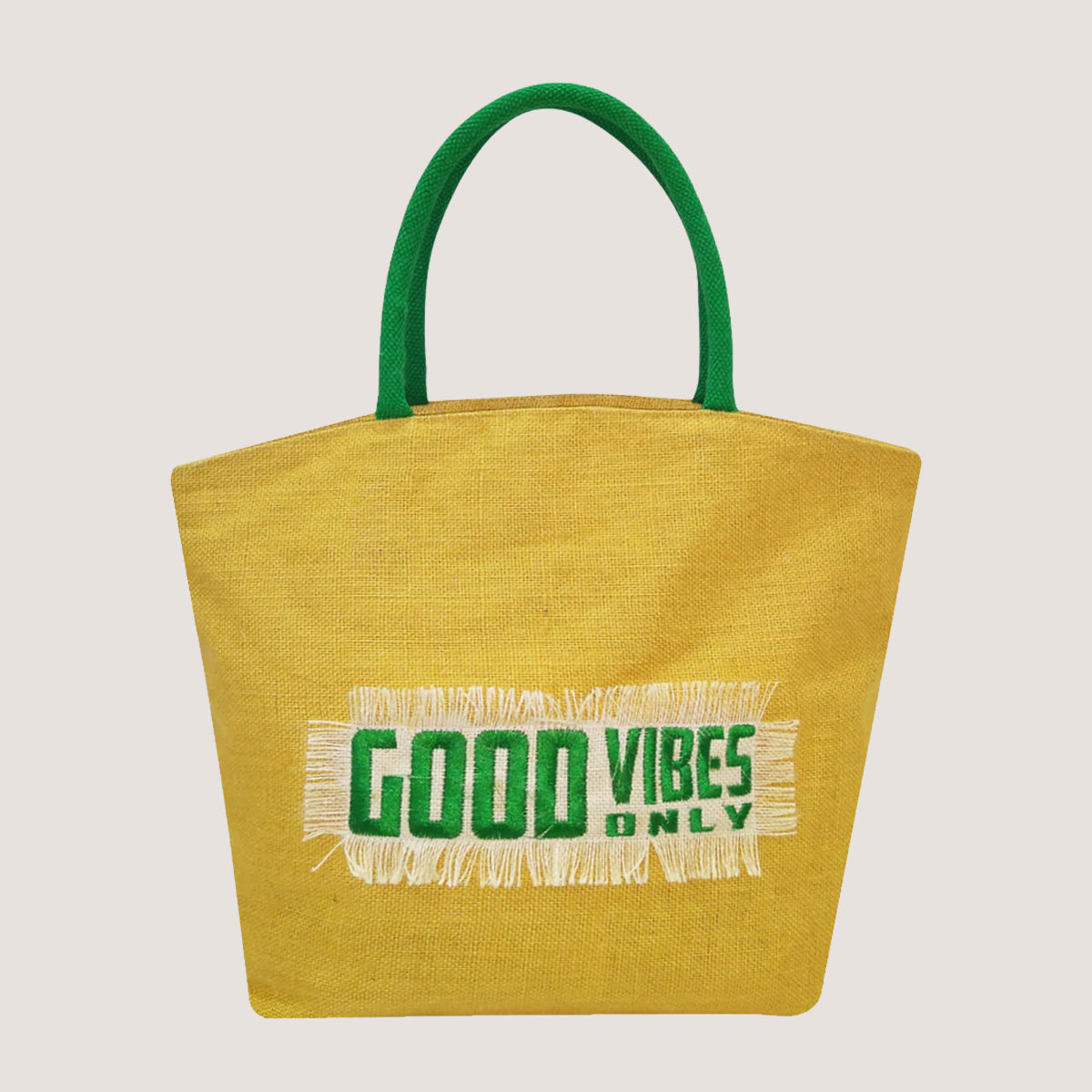 EARTHBAGS GOOD VIBES ONLY JUTE TOTE BAG WITH ZIPPER AND POCKET