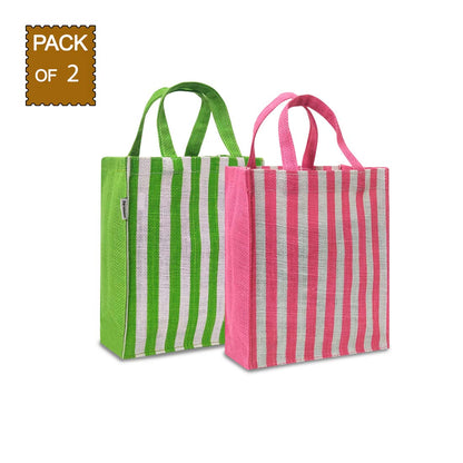 VIBRANT NEON STRIPE PRINT GIFT BAG (PACK OF 2)
