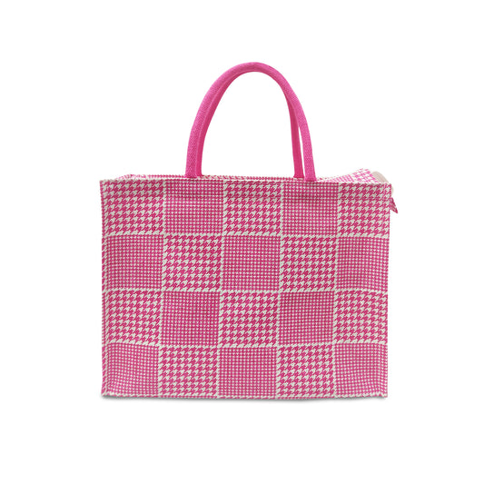 GEOMETRIC HOUNDSTOOTH STRIPESWITH ZIPPER AND OPEN POCKET INSIDE