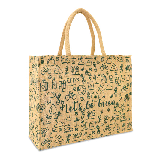 LETS GO GREEN JUTE BAG WITH ZIPPER