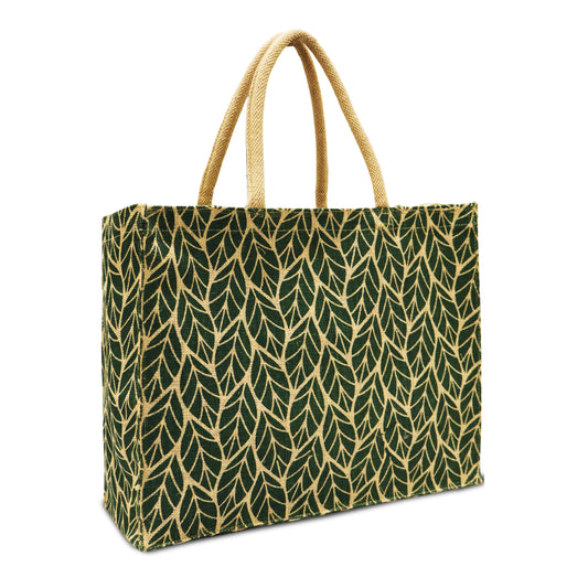LEAVES STYLE: VERDANT JUTE BAG WITH ZIPPER