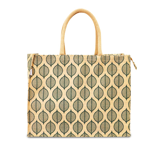 LEAVES STYLE: VERDANT JUTE BAG WITH ZIPPER