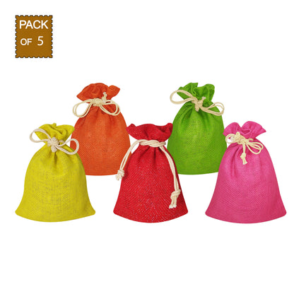 VIBRANT MULTICOLOR JUTE POTLI (Pack of 5)