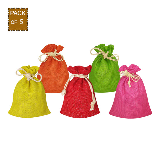 VIBRANT MULTICOLOR JUTE POTLI (Pack of 5)