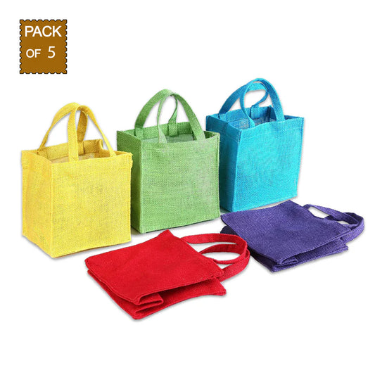 EARTHBAGS CUTE JUTE GIFT BAG IN MULTICOLOR - PACK OF 5