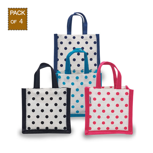 EARTHBAGS POLKA DOT CUTE JUTE GIFT BAG - PACK OF 4