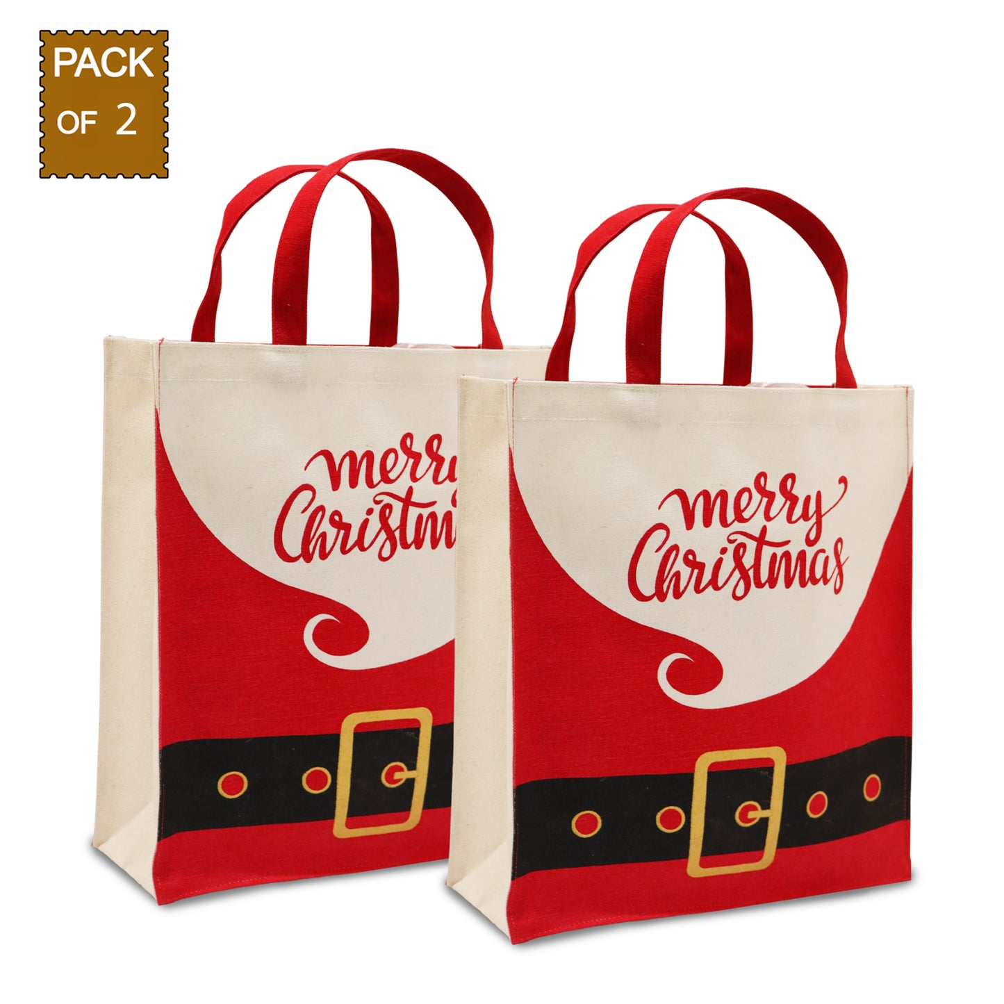 FESTIVE “MERRY CHRISTMAS” GIFT TOTE BAG - PACK OF 2