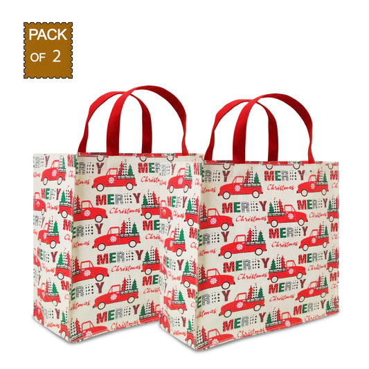 FESTIVE CHRISTMAS TOTE BAG – RED TRUCK - PACK OF 2