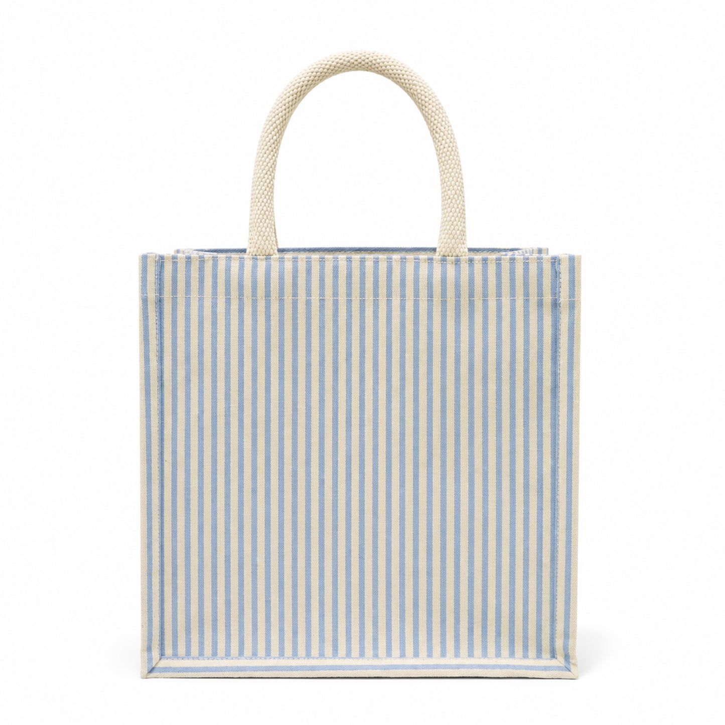 STRIPED CANVAS LUNCH BAG WITH ZIPPER CLOSURE AND BOTTLE HOLDER & POCKET